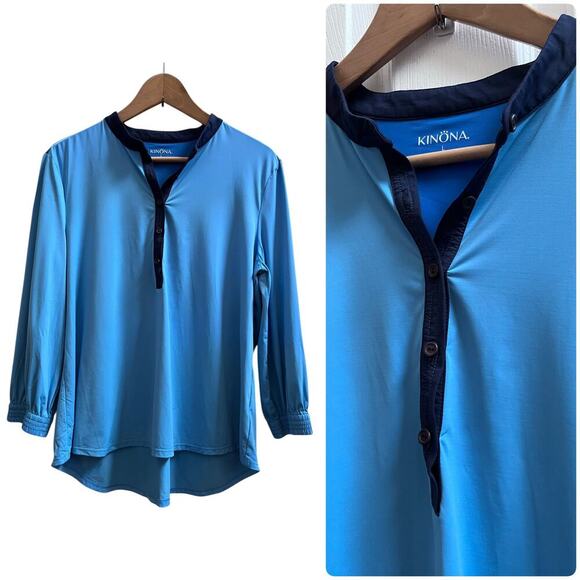 Kinona Blue Swing Easy 3/4 Sleeves Golf Sun Top Large Moisture Wicking - Picture 10 of 10